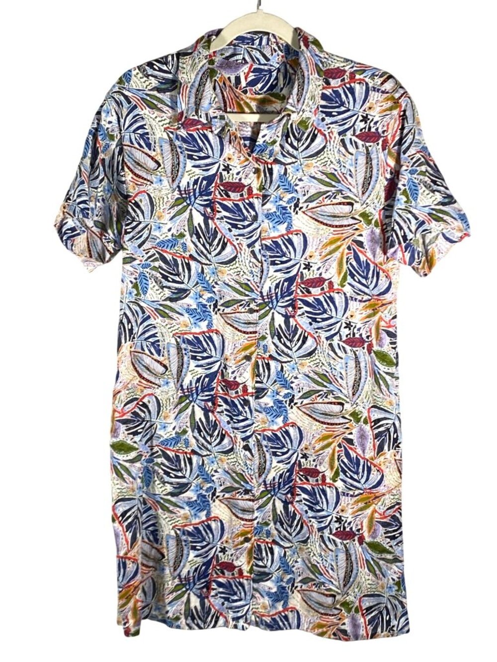 C&C California 100% Linen Short Sleeve shirt dress Button-Up Floral tropical